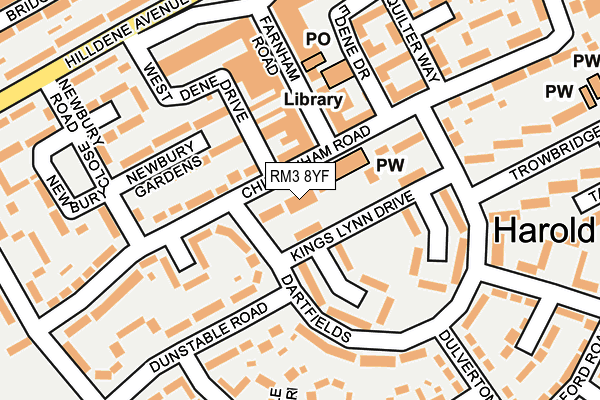 RM3 8YF map - OS OpenMap – Local (Ordnance Survey)