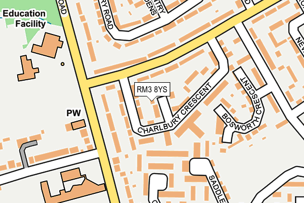 RM3 8YS map - OS OpenMap – Local (Ordnance Survey)