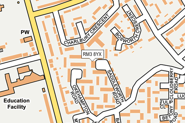 RM3 8YX map - OS OpenMap – Local (Ordnance Survey)