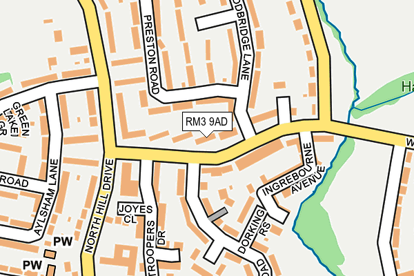 RM3 9AD map - OS OpenMap – Local (Ordnance Survey)