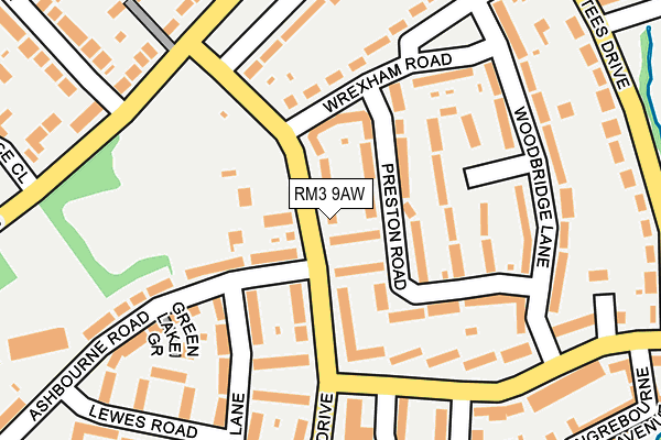 RM3 9AW map - OS OpenMap – Local (Ordnance Survey)