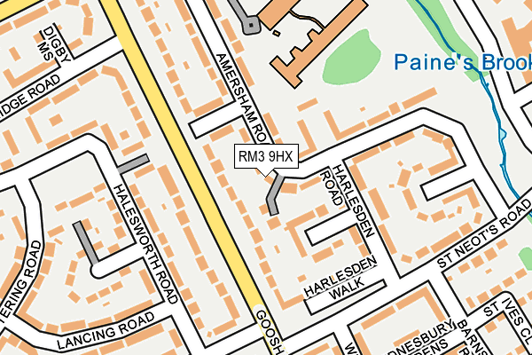 RM3 9HX map - OS OpenMap – Local (Ordnance Survey)