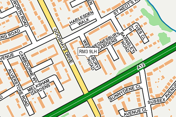 RM3 9LH map - OS OpenMap – Local (Ordnance Survey)