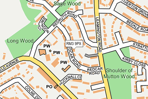 RM3 9PX map - OS OpenMap – Local (Ordnance Survey)