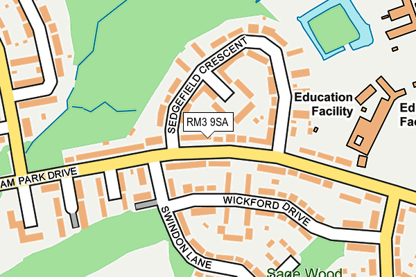 RM3 9SA map - OS OpenMap – Local (Ordnance Survey)