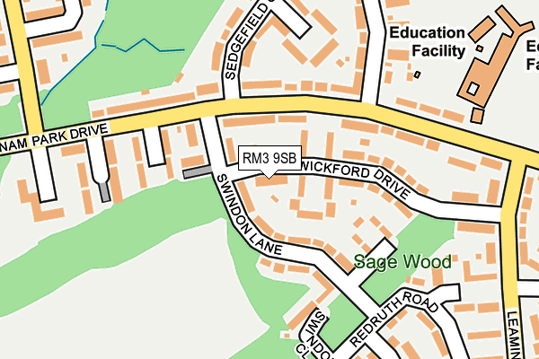 RM3 9SB map - OS OpenMap – Local (Ordnance Survey)