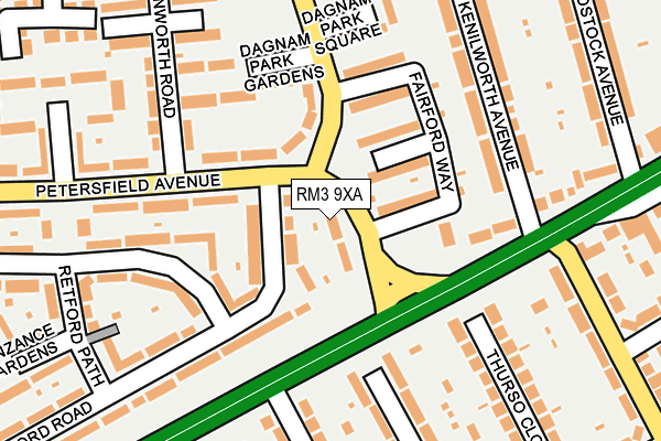 RM3 9XA map - OS OpenMap – Local (Ordnance Survey)