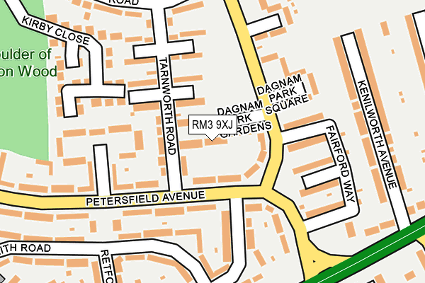 RM3 9XJ map - OS OpenMap – Local (Ordnance Survey)