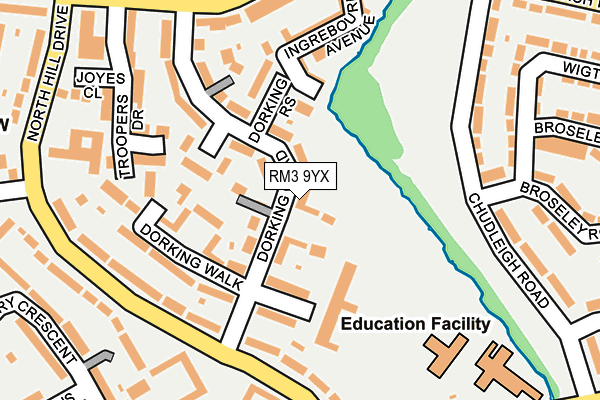 RM3 9YX map - OS OpenMap – Local (Ordnance Survey)