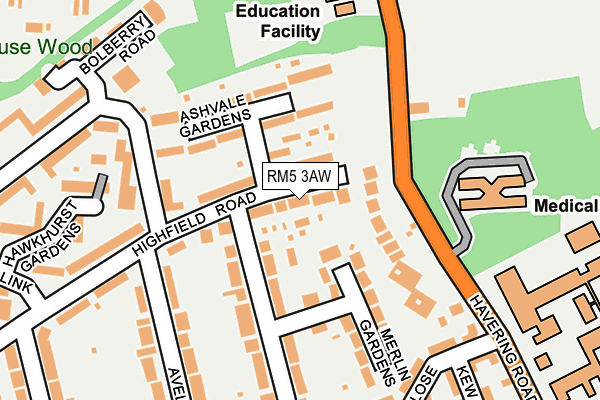 RM5 3AW map - OS OpenMap – Local (Ordnance Survey)