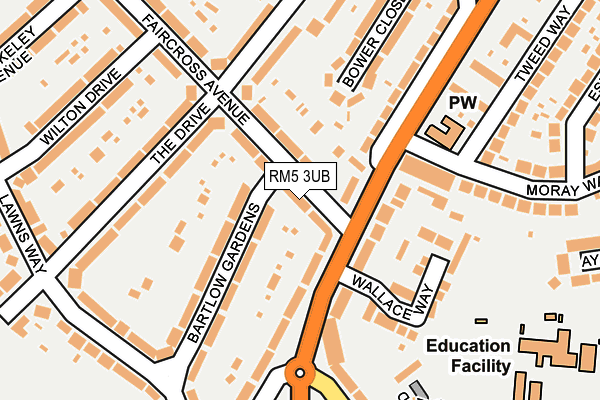 RM5 3UB map - OS OpenMap – Local (Ordnance Survey)