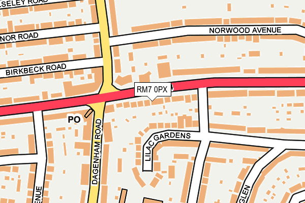 RM7 0PX map - OS OpenMap – Local (Ordnance Survey)