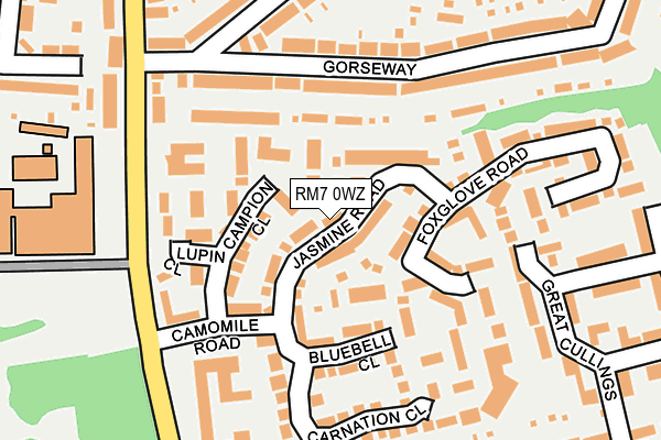 RM7 0WZ map - OS OpenMap – Local (Ordnance Survey)