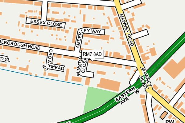 RM7 8AD map - OS OpenMap – Local (Ordnance Survey)
