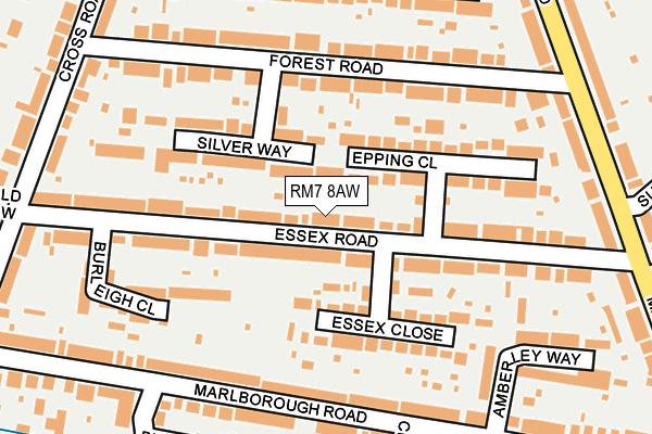 RM7 8AW map - OS OpenMap – Local (Ordnance Survey)