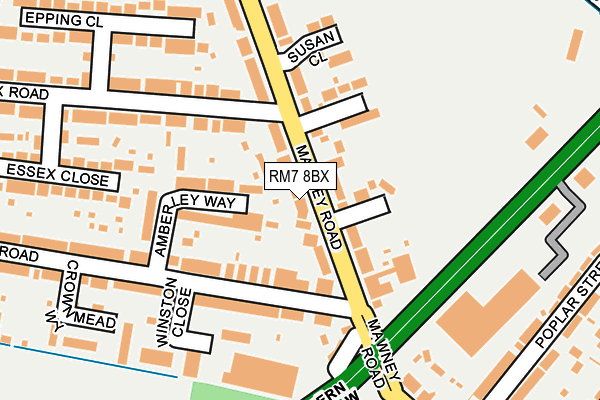 RM7 8BX map - OS OpenMap – Local (Ordnance Survey)