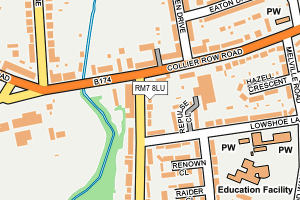 RM7 8LU map - OS OpenMap – Local (Ordnance Survey)