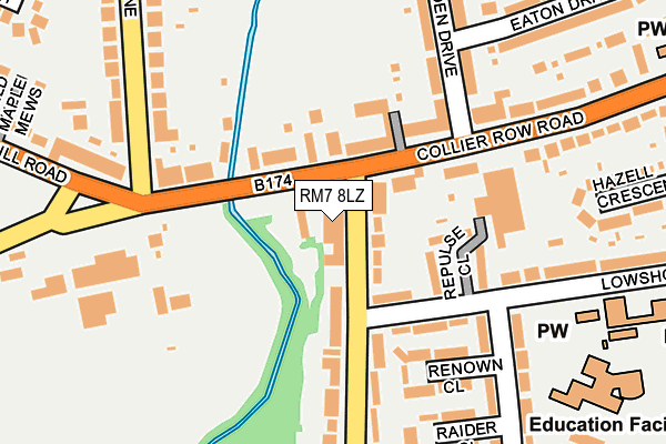 RM7 8LZ map - OS OpenMap – Local (Ordnance Survey)