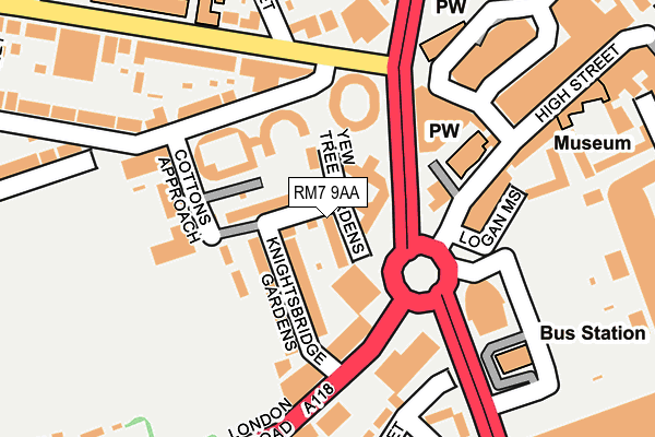 RM7 9AA map - OS OpenMap – Local (Ordnance Survey)