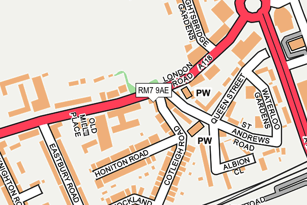 RM7 9AE map - OS OpenMap – Local (Ordnance Survey)