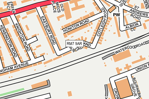 RM7 9AR map - OS OpenMap – Local (Ordnance Survey)