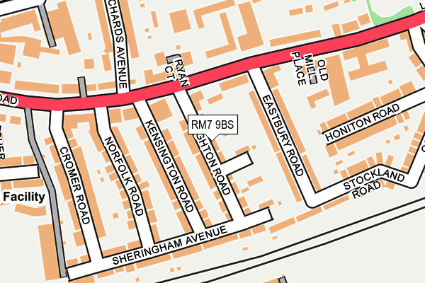 RM7 9BS map - OS OpenMap – Local (Ordnance Survey)