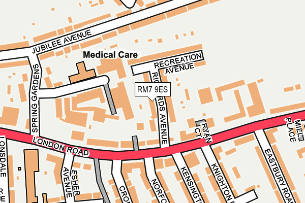 RM7 9ES map - OS OpenMap – Local (Ordnance Survey)