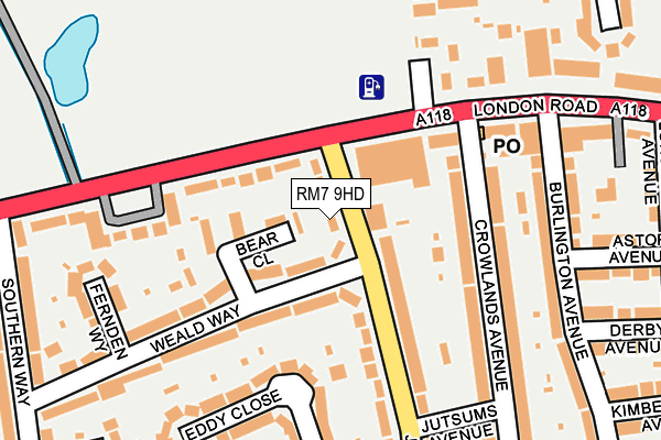 RM7 9HD map - OS OpenMap – Local (Ordnance Survey)