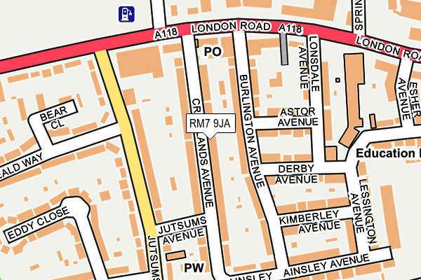 RM7 9JA map - OS OpenMap – Local (Ordnance Survey)