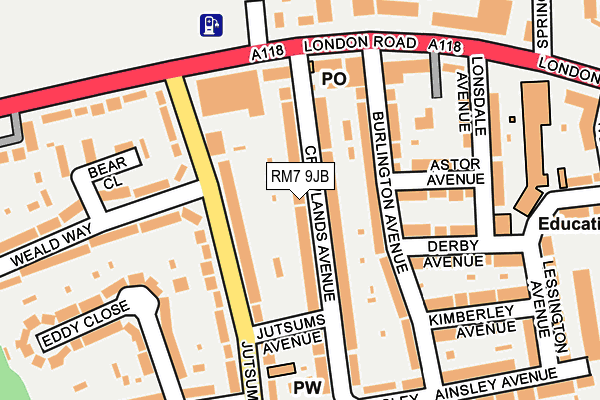 RM7 9JB map - OS OpenMap – Local (Ordnance Survey)