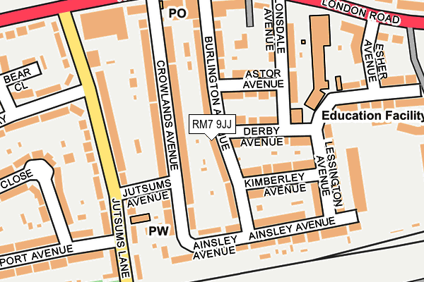 RM7 9JJ map - OS OpenMap – Local (Ordnance Survey)