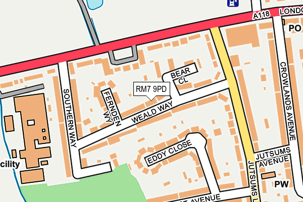 RM7 9PD map - OS OpenMap – Local (Ordnance Survey)