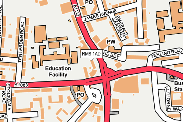 RM8 1AD map - OS OpenMap – Local (Ordnance Survey)