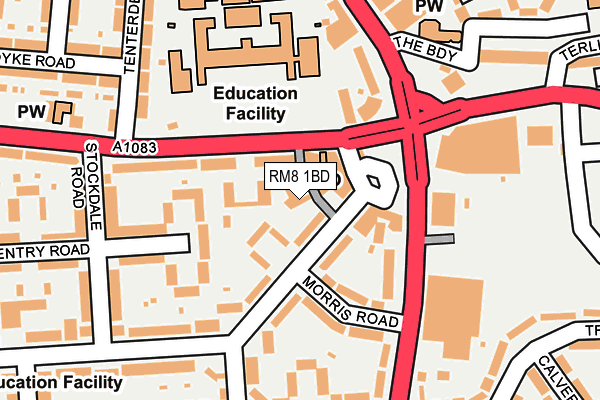 RM8 1BD map - OS OpenMap – Local (Ordnance Survey)