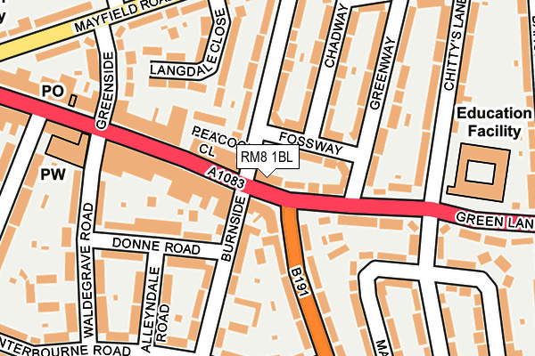 RM8 1BL map - OS OpenMap – Local (Ordnance Survey)