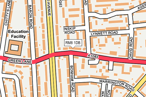 RM8 1DB map - OS OpenMap – Local (Ordnance Survey)