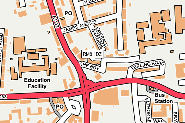 RM8 1DZ map - OS OpenMap – Local (Ordnance Survey)