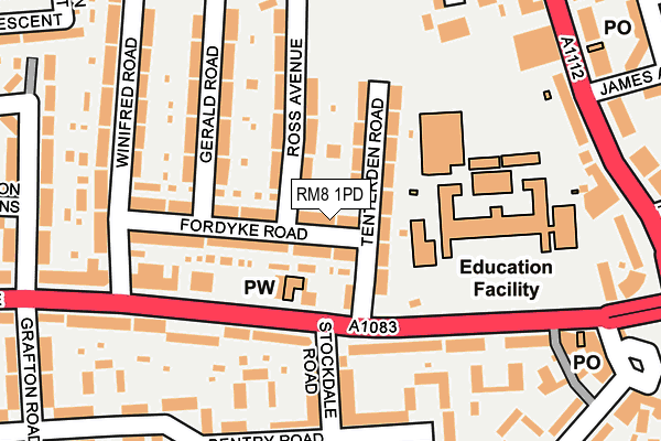 RM8 1PD map - OS OpenMap – Local (Ordnance Survey)