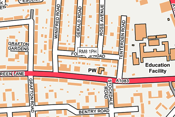 RM8 1PH map - OS OpenMap – Local (Ordnance Survey)