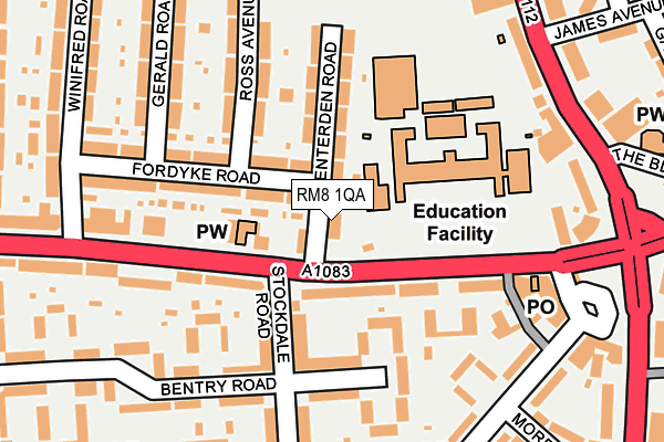 RM8 1QA map - OS OpenMap – Local (Ordnance Survey)