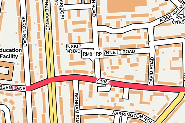 RM8 1RP map - OS OpenMap – Local (Ordnance Survey)