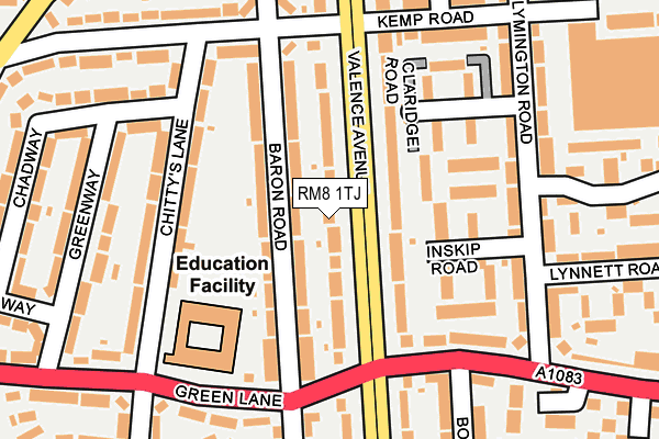 RM8 1TJ map - OS OpenMap – Local (Ordnance Survey)