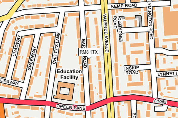 RM8 1TX map - OS OpenMap – Local (Ordnance Survey)