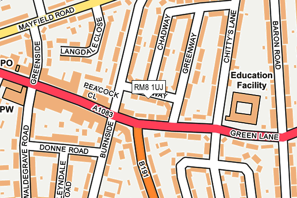 RM8 1UJ map - OS OpenMap – Local (Ordnance Survey)