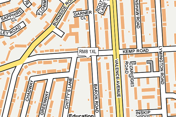 RM8 1XL map - OS OpenMap – Local (Ordnance Survey)