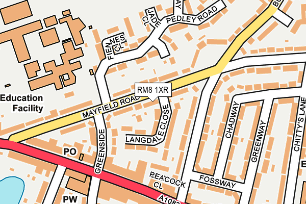 RM8 1XR map - OS OpenMap – Local (Ordnance Survey)