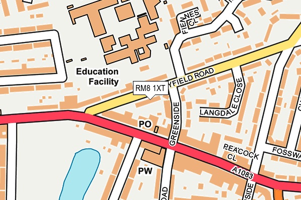 RM8 1XT map - OS OpenMap – Local (Ordnance Survey)