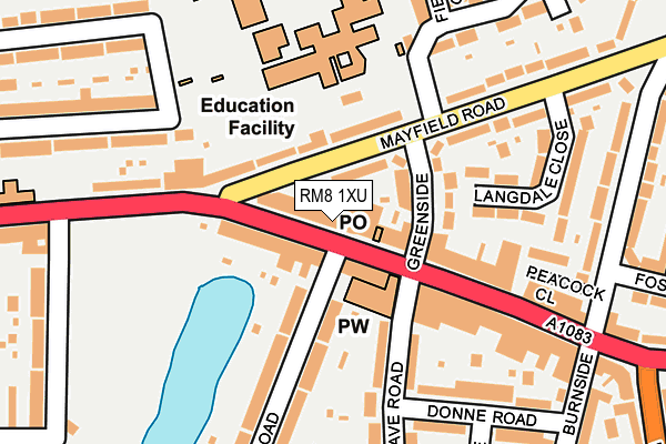 RM8 1XU map - OS OpenMap – Local (Ordnance Survey)