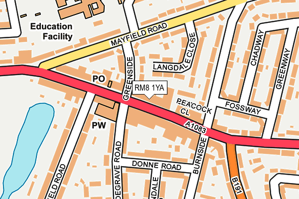 RM8 1YA map - OS OpenMap – Local (Ordnance Survey)
