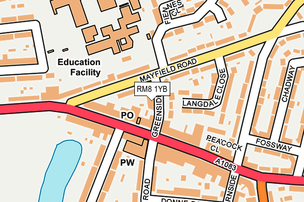 RM8 1YB map - OS OpenMap – Local (Ordnance Survey)